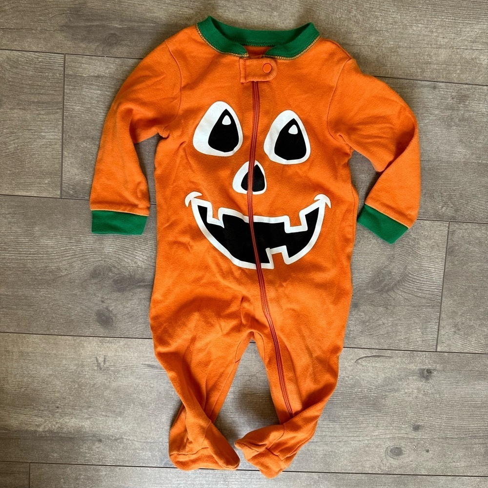 Adorable Pumpkin Jack O Lantern Zip Cotton Footies Sleep and Play 3-6 Months EUC
